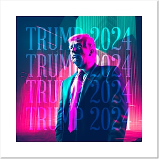 Vaporwave Retrowave Synthwave Donald Trump 2024 President Election Republican Conservative Posters and Art